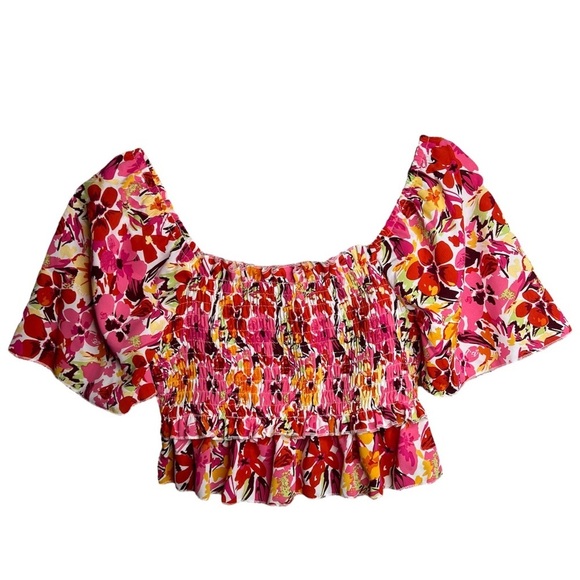 Flower Themed Ruffled Crop Top - Picture 1 of 6